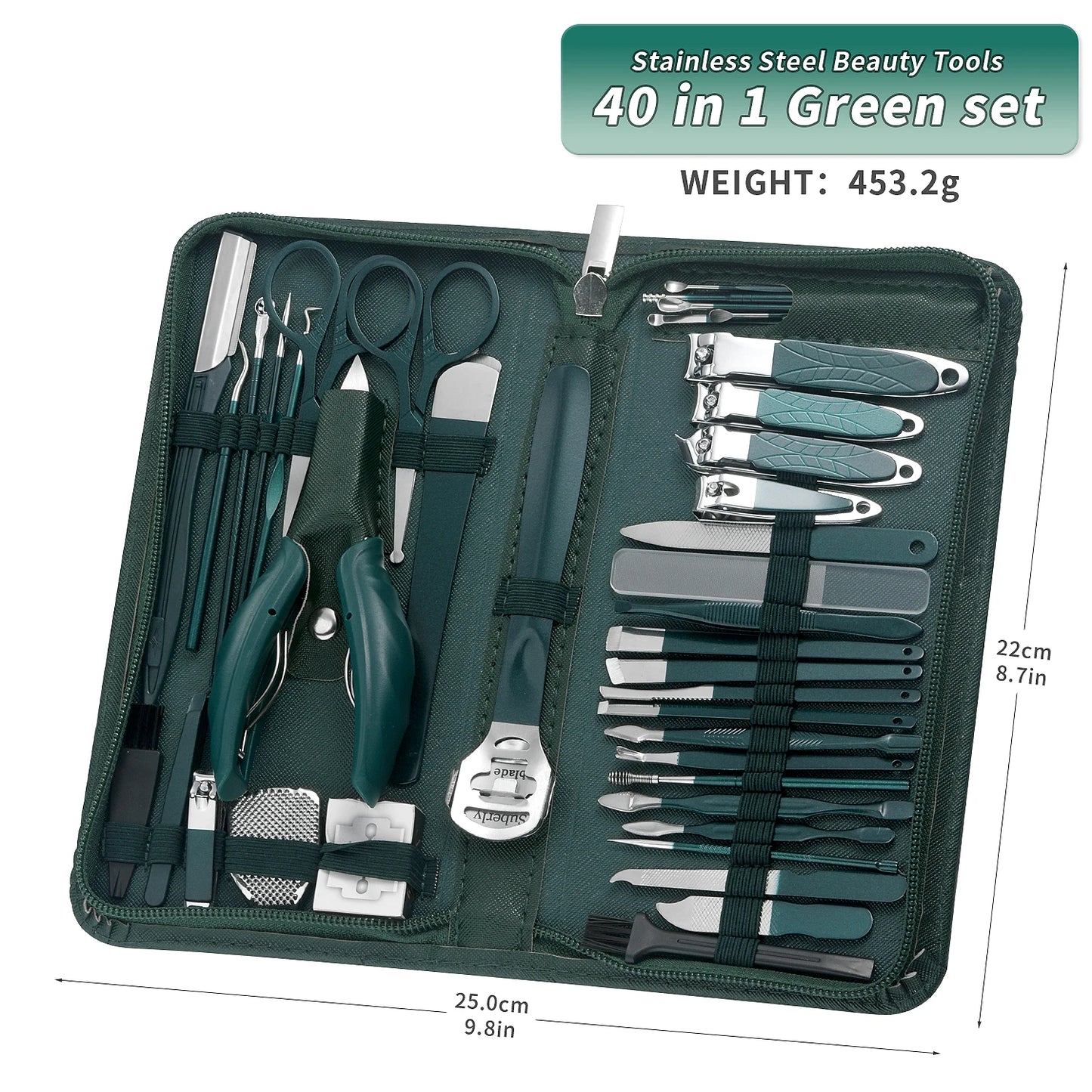 Manicure Set Pedicure Tools Set Nail Grooming Kit for Women Mens, 40 in 1(Dark Green) Nail Manicure Kit Foot Hand Care Kit Nail